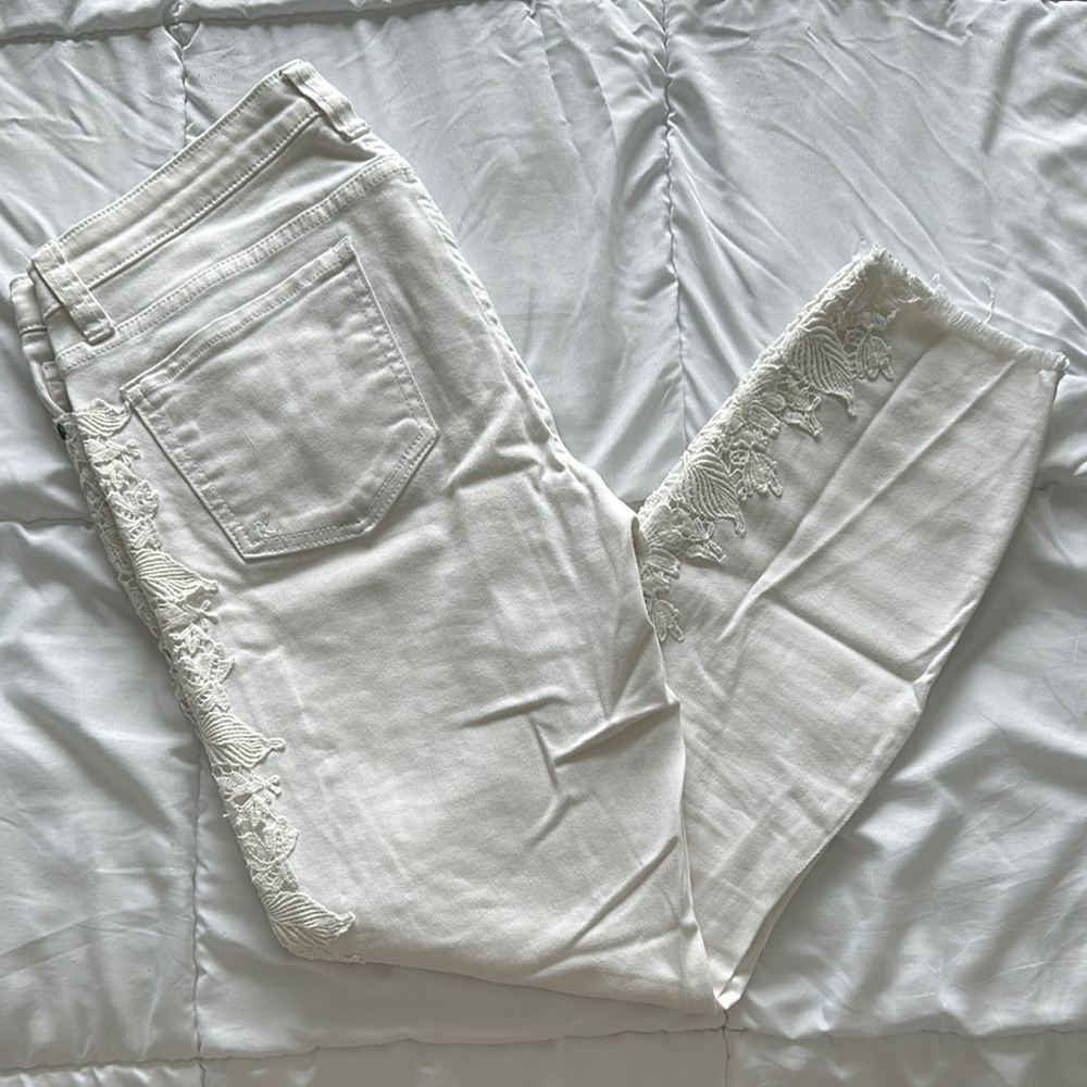 White Flare & Wide Leg Jeans with Lace Detail